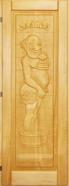 Дверь для бани деревянная 70х190 липа резная "Дедушка" прав. арт. Р-202прав