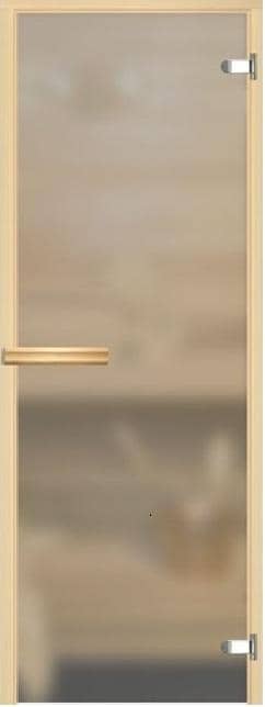 Дверь стеклянная 79х199 сатин/осина с прямоугольной ручкой и магнитной защелкой (АКМА)